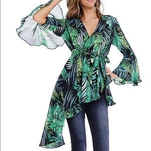 JJ’s Fairyland Tropical Uneven Hem Blouse